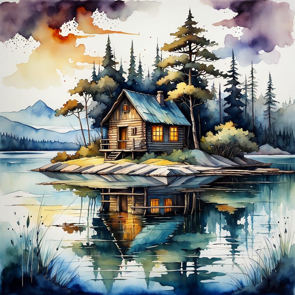 Rustic Island Oasis in Oil Painting Style