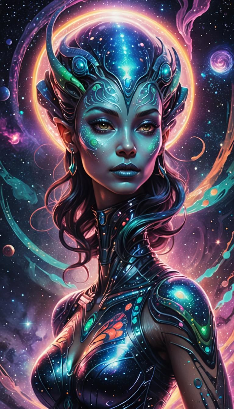 Iridescent Alien Pinup in Astral Cosmic Style