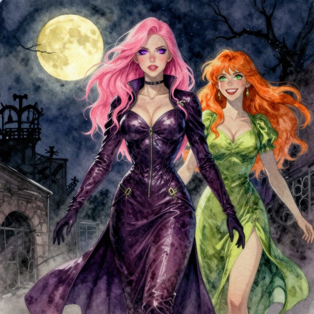 Pink Haired Ghost Hunters in Hollywood Moonlight