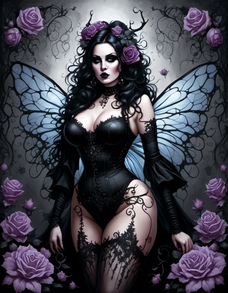 Gothic Curvy Fairy Portrait with Tattoos