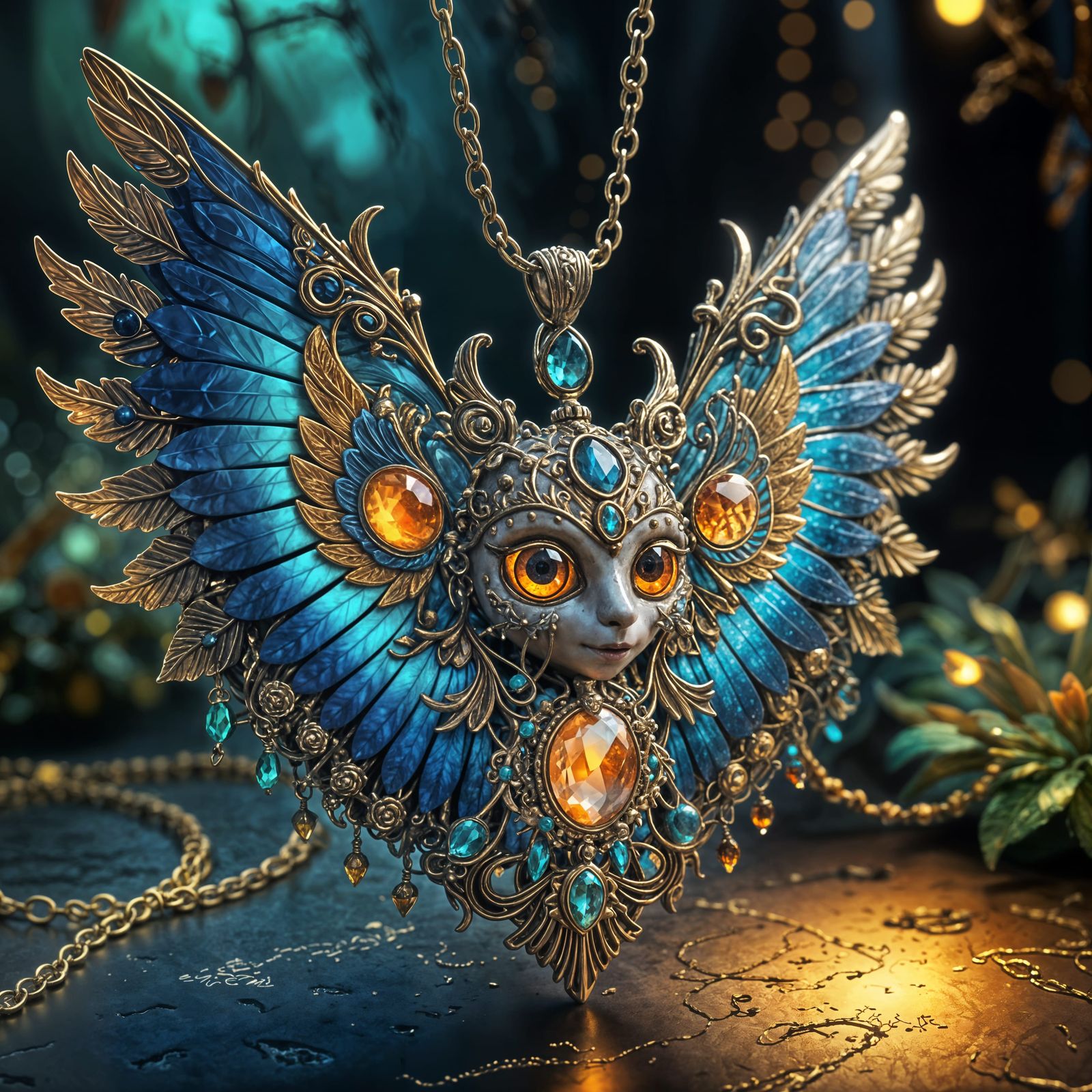 Whimsical Creature Necklace in Vibrant Digital Art