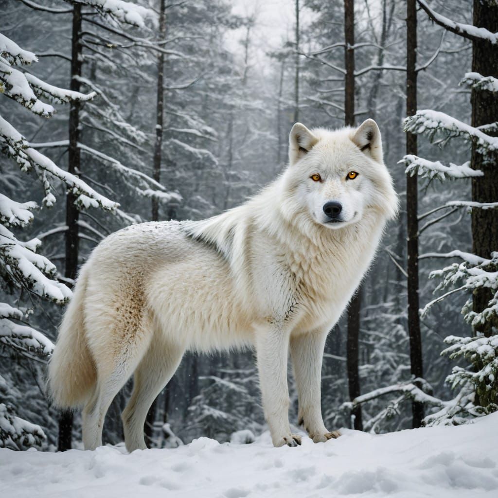 Ethereal White Wolf in Winter Wonderland