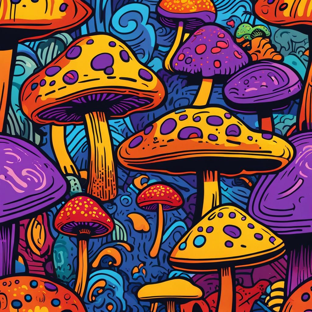 Colorful Mushrooms Swaying: Haring-Style Street Art