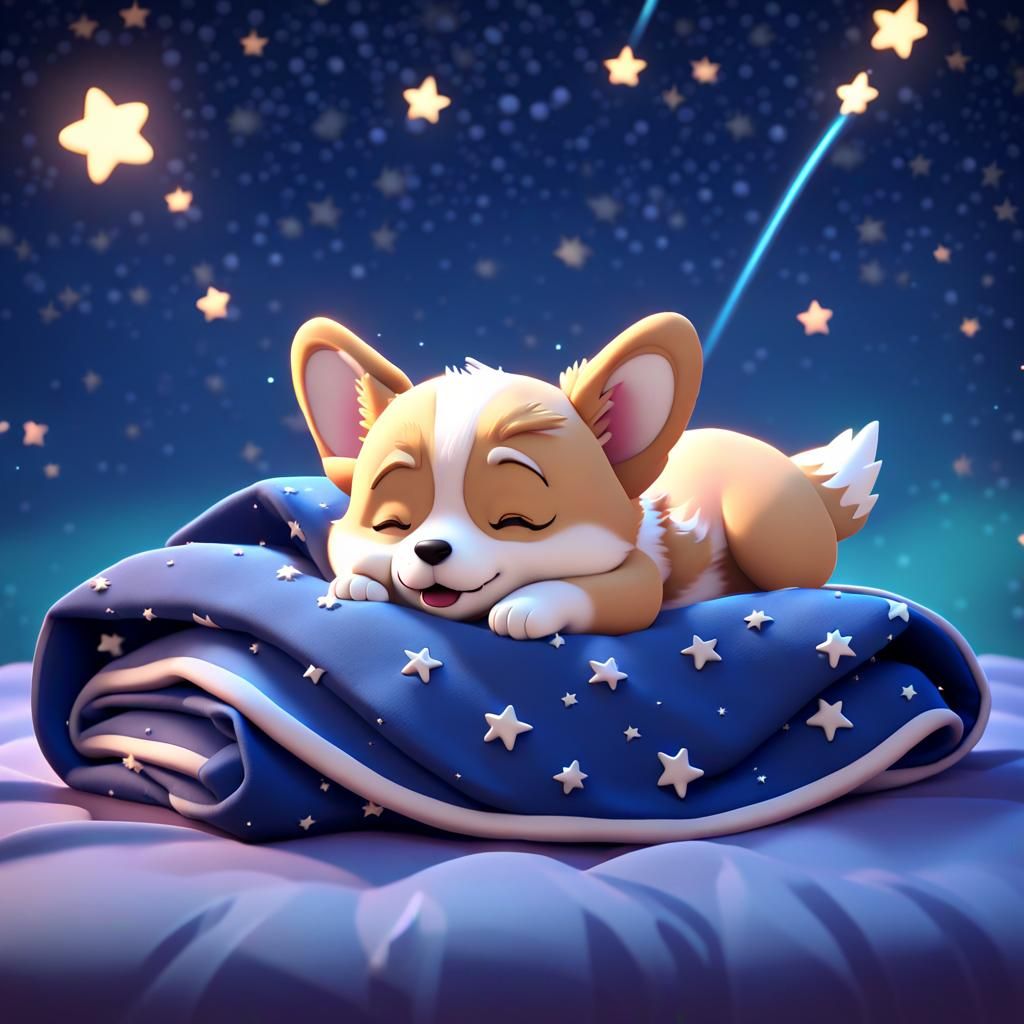 Chibi Corgi Puppy's Bedtime Dream in 3D