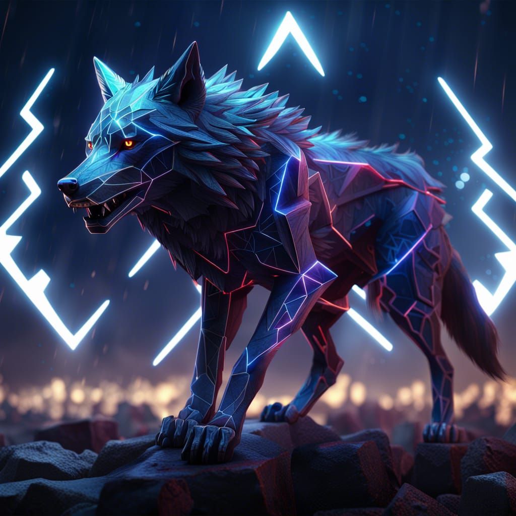 Geometric Wolf Engulfed in Lightning