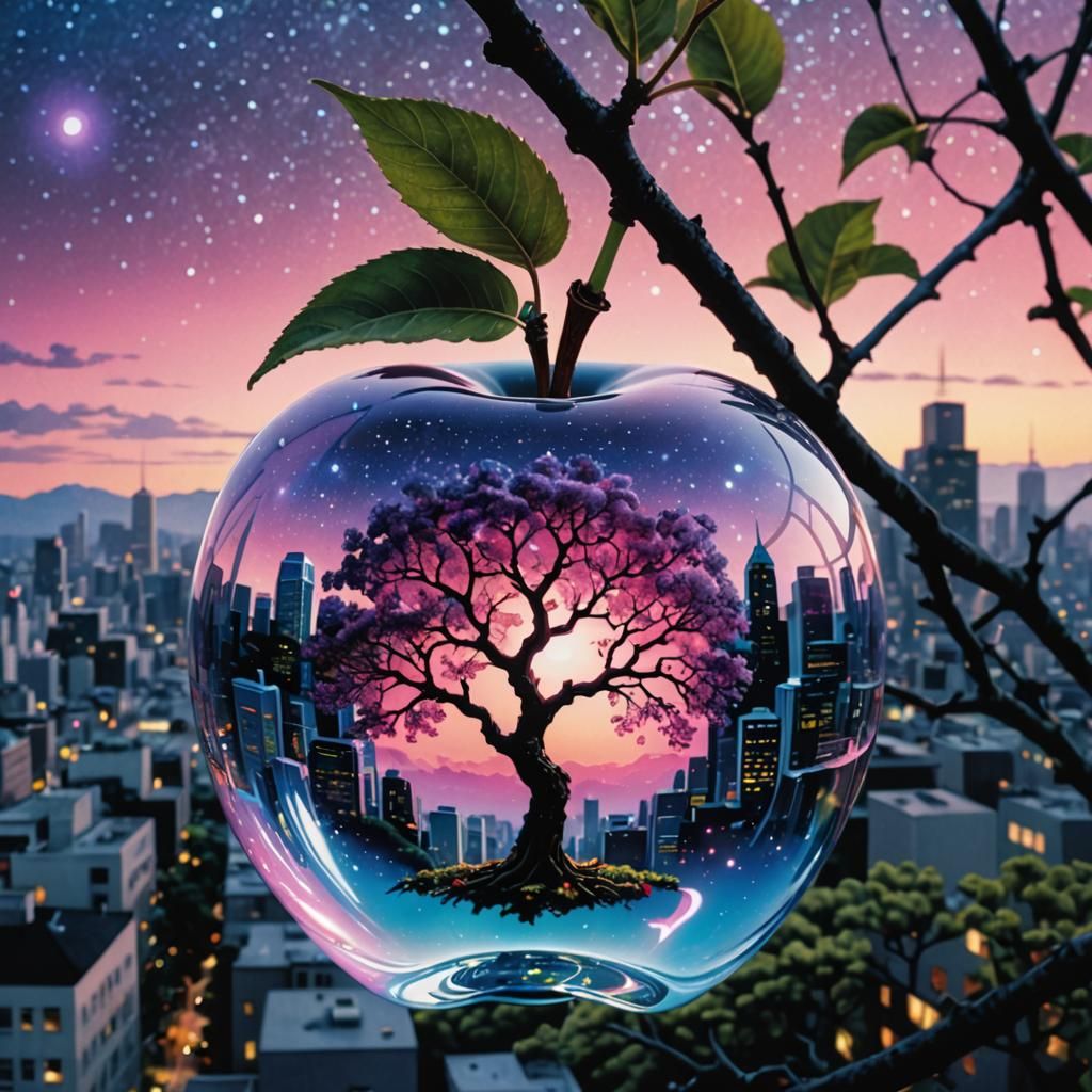 Galactic Glass Apple in Vaporwave Style
