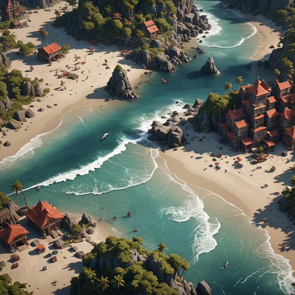 Santa Claus on a Tropical Beach in Detailed Matte Painting