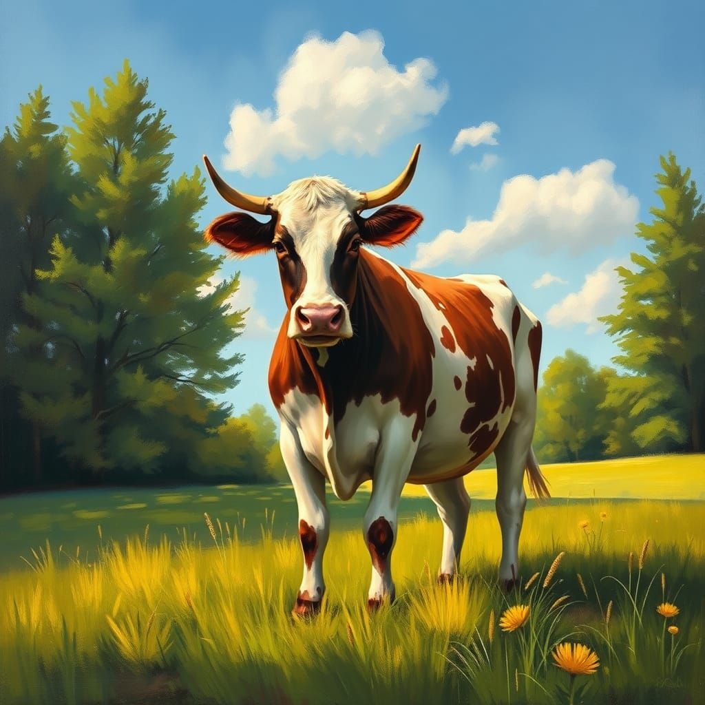 Cow in Meadow: Impressionist and Abstract Expressionist Styl...