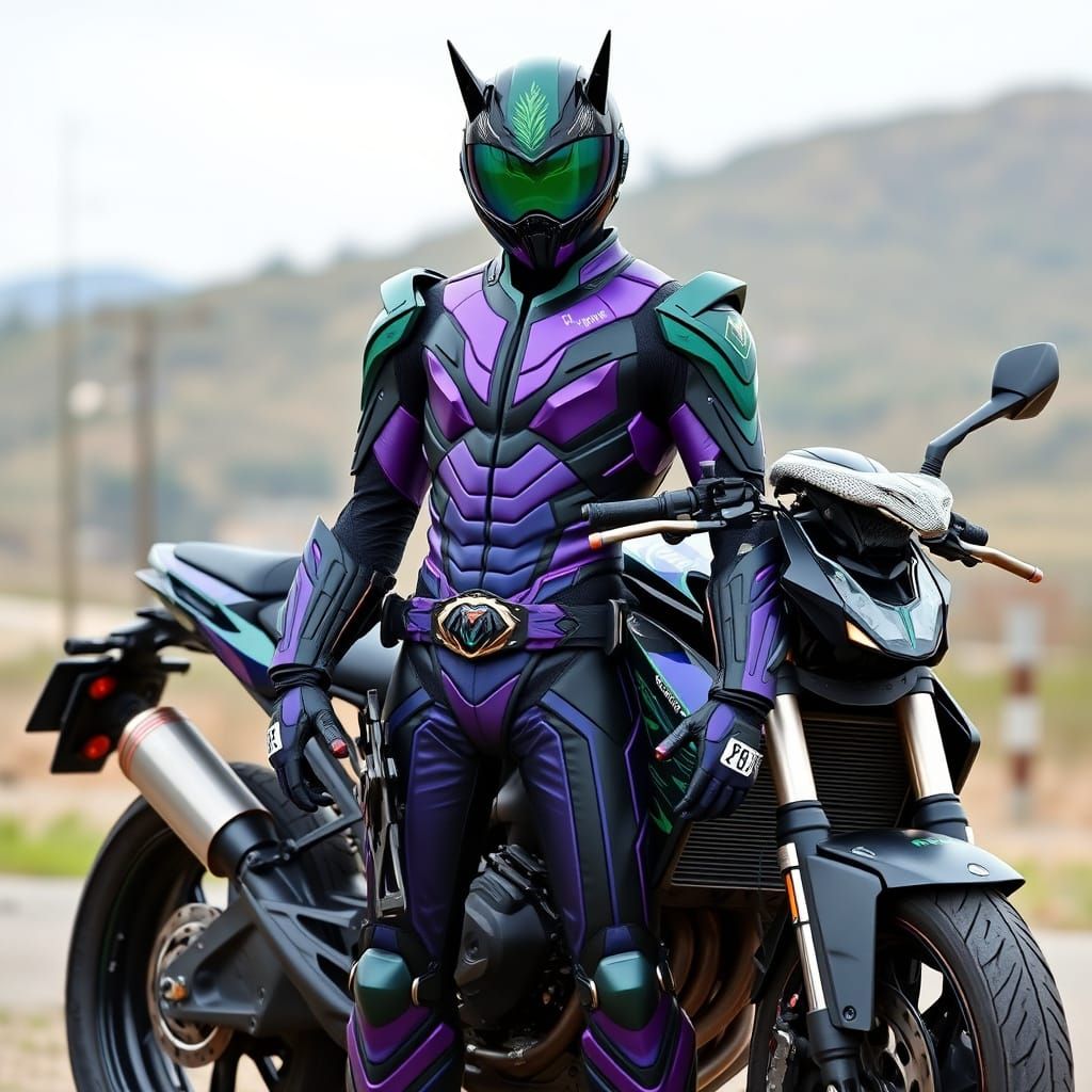 Cyberpunk Kamen Rider with Robotic Arm and Futuristic Biker ...