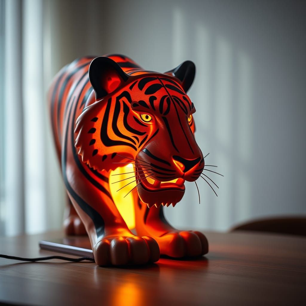 Majestic Tiger Lamp Gleaming in Natural Light