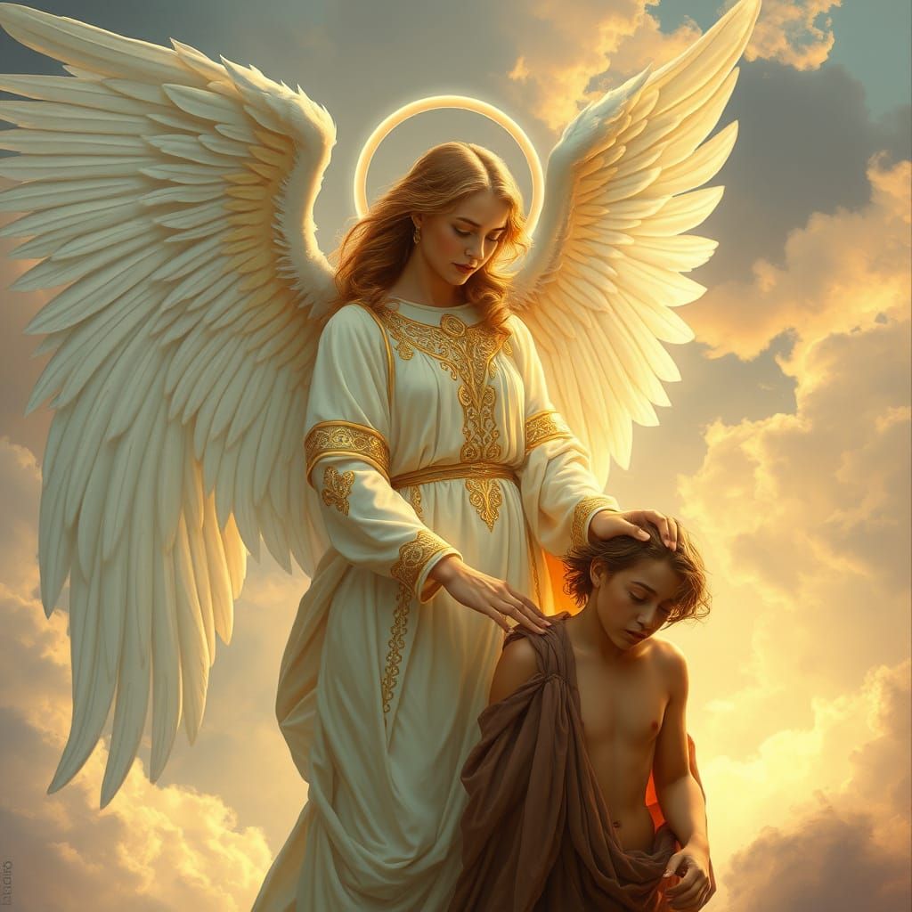 Angel of Compassion in Soft Pre-Raphaelite Style