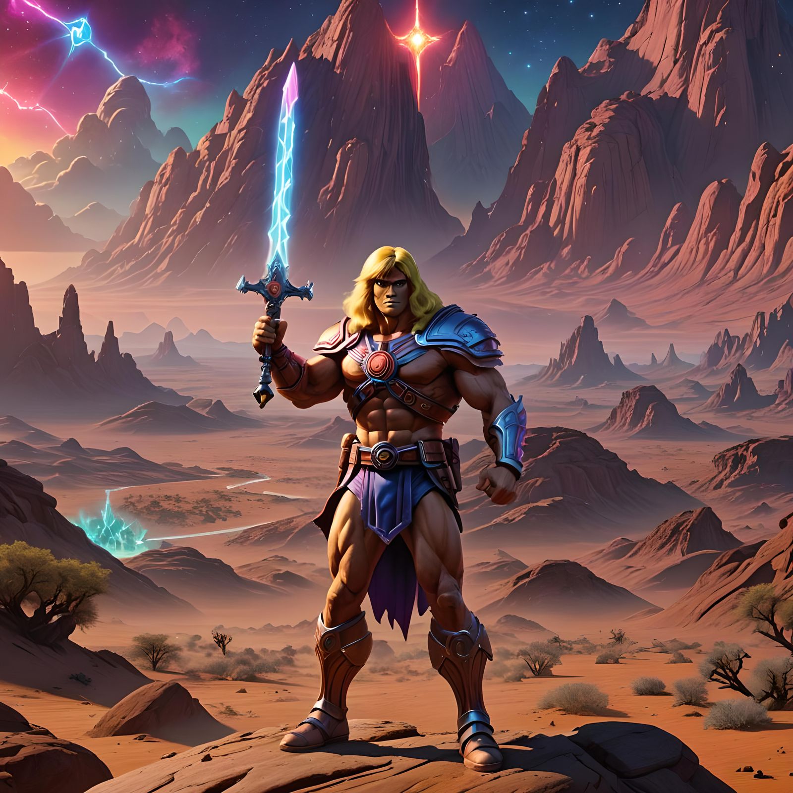 He-Man in Eternian Desert with Power Sword