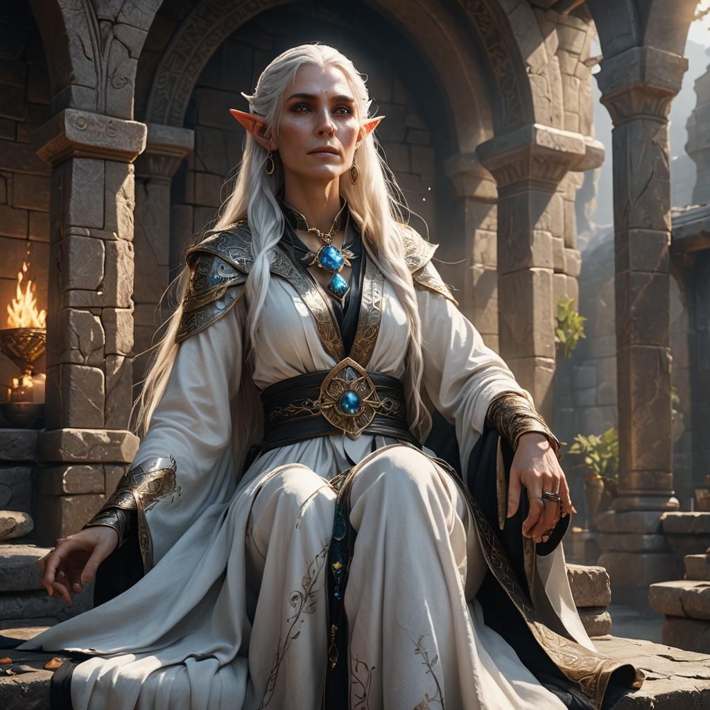 High Elf Oracle in Sunlight, Detailed Matte Painting