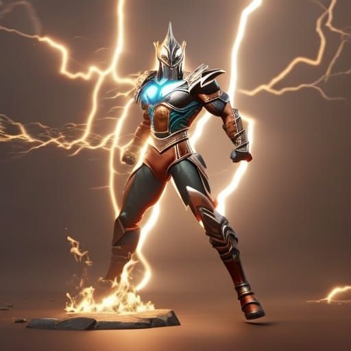 Warrior in Mist and Fog with Green Lightning