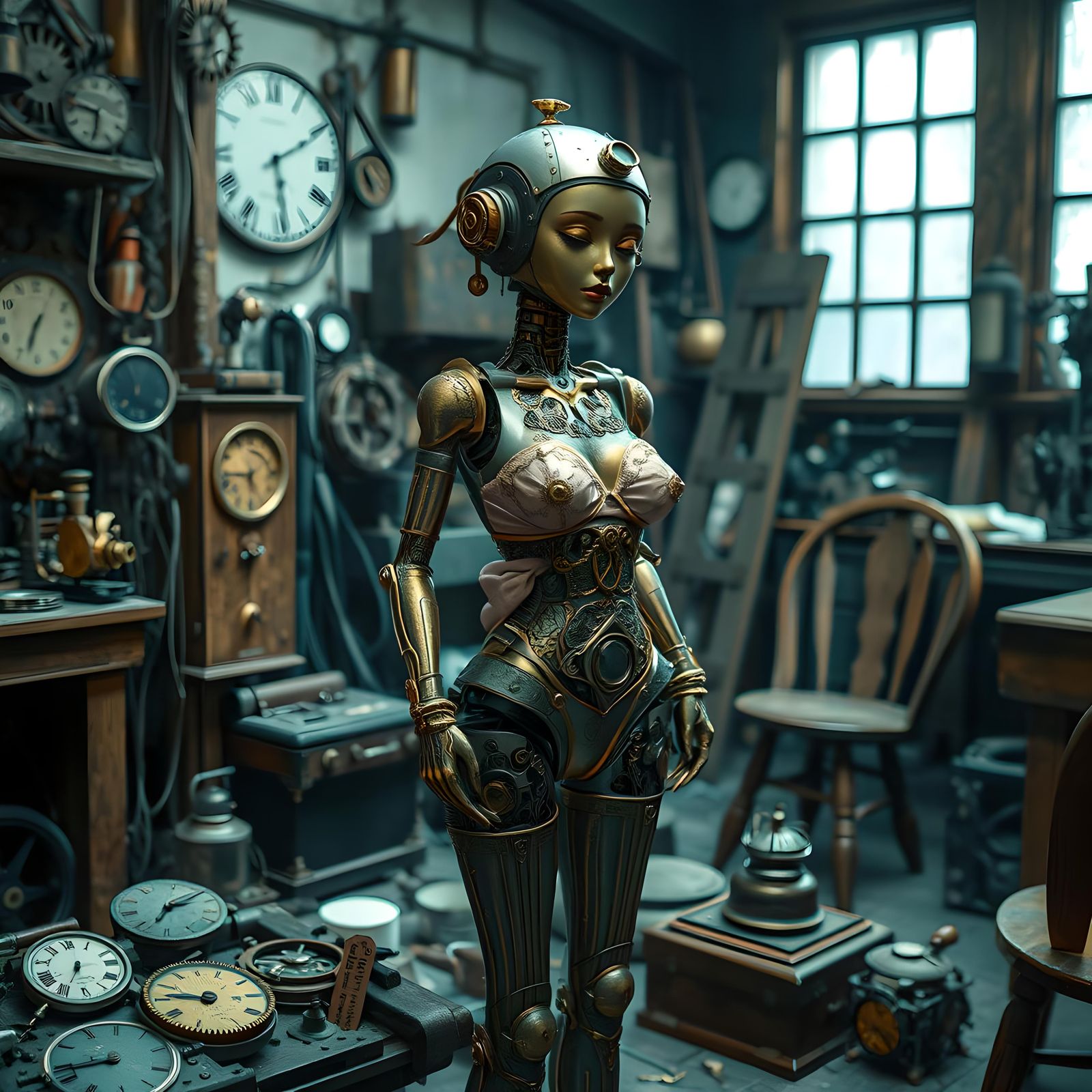 Clockwork Automaton in Pink Silk Underwear