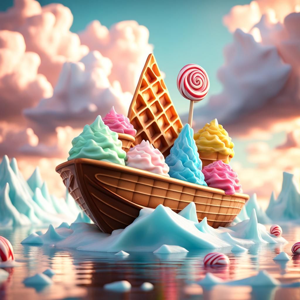Waffle Boat Crashing on Ice Cream Iceberg
