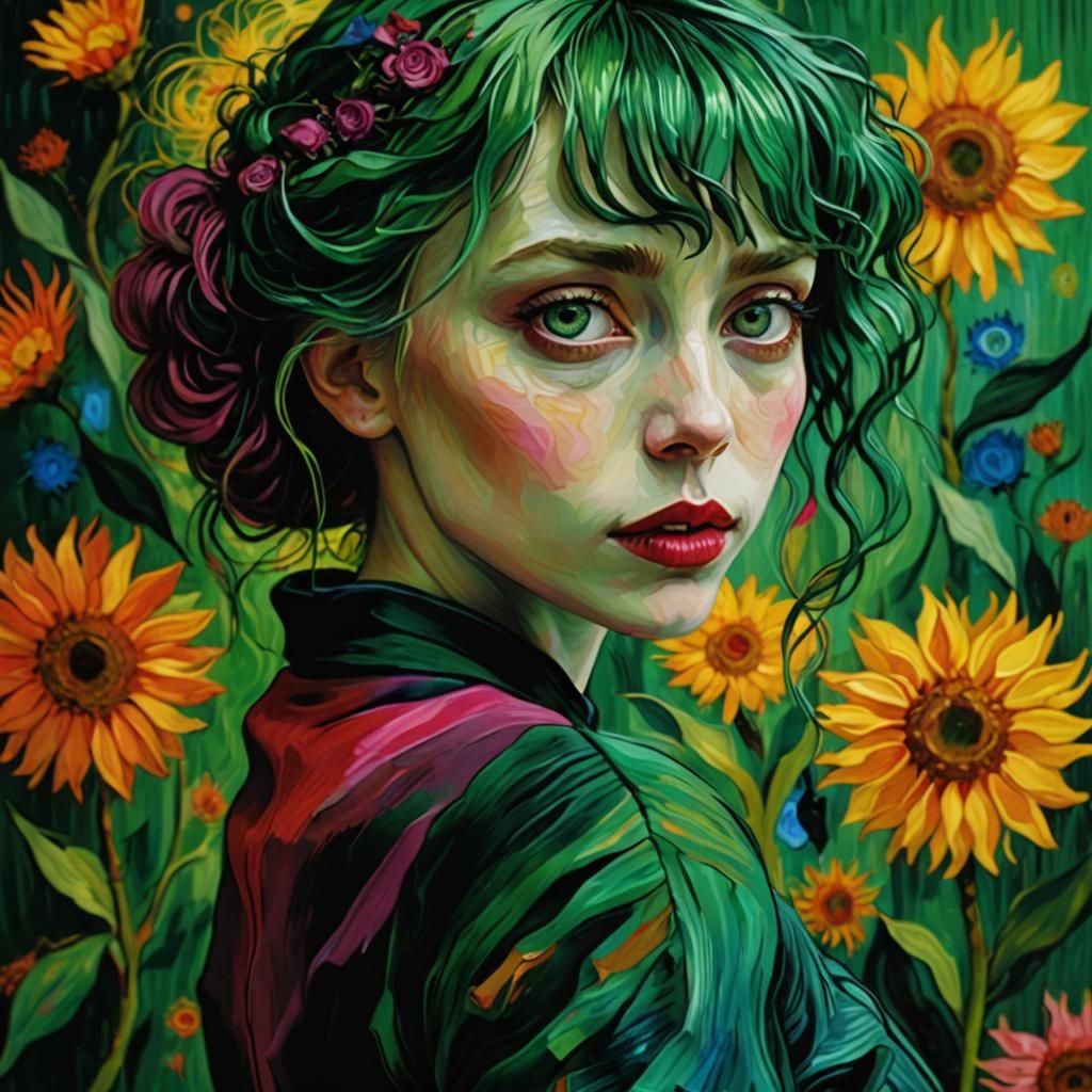 Girl in Green and Magenta Impressionism