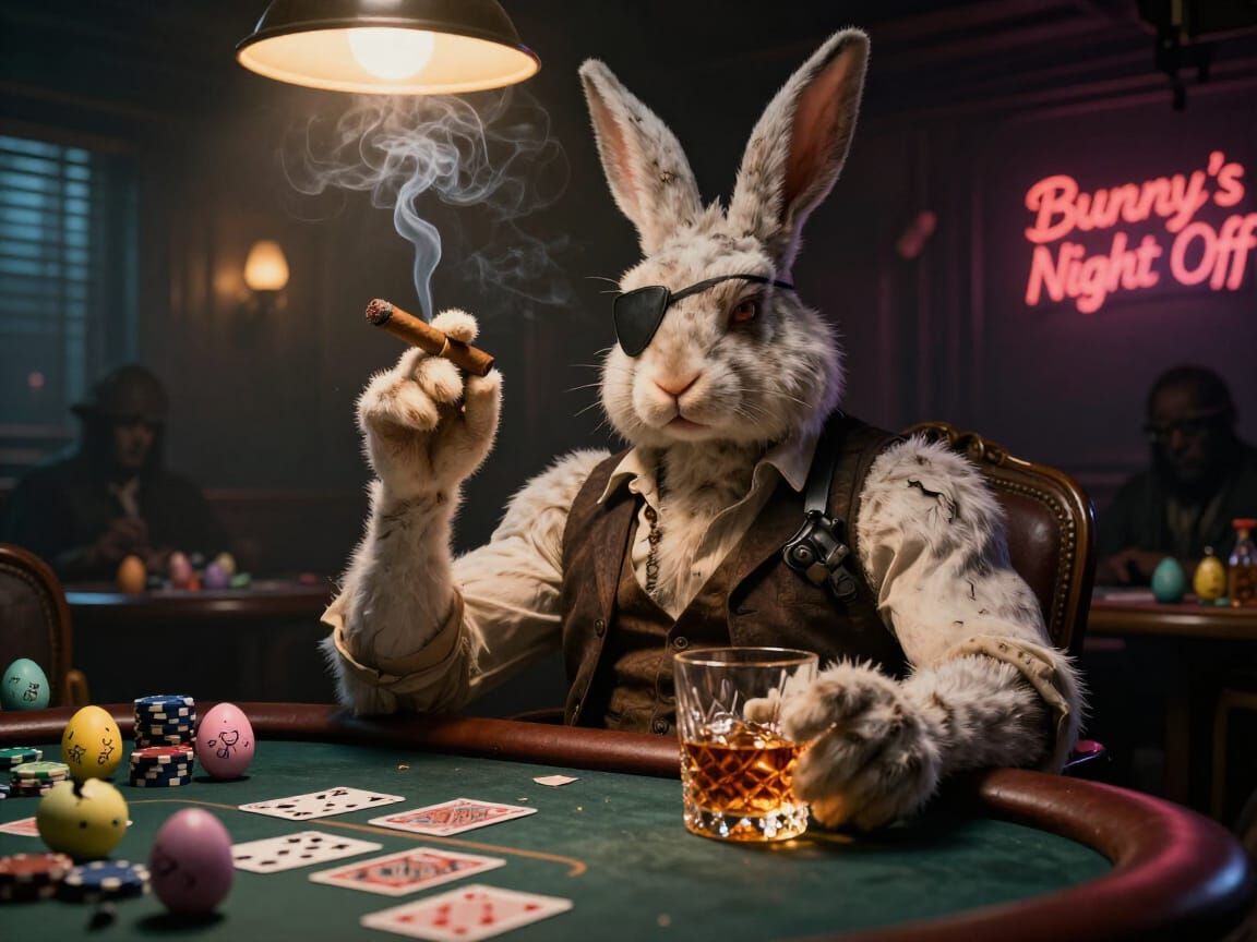 Badass Easter Bunny at Underground Poker Game