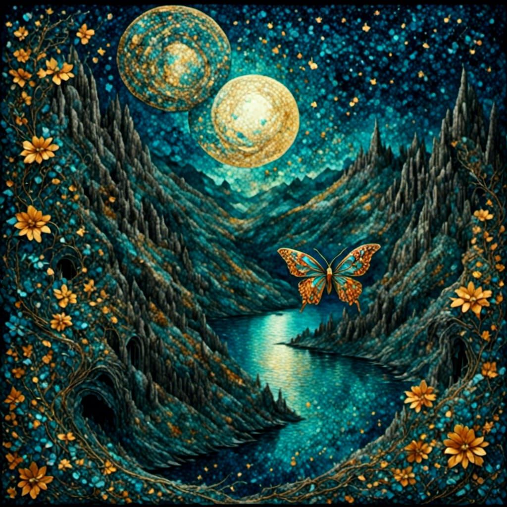 Butterfly with Bone Wings in Pointillism Style