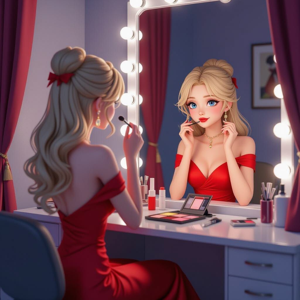 Anime Teen Shadow Transformation in Dressing Room