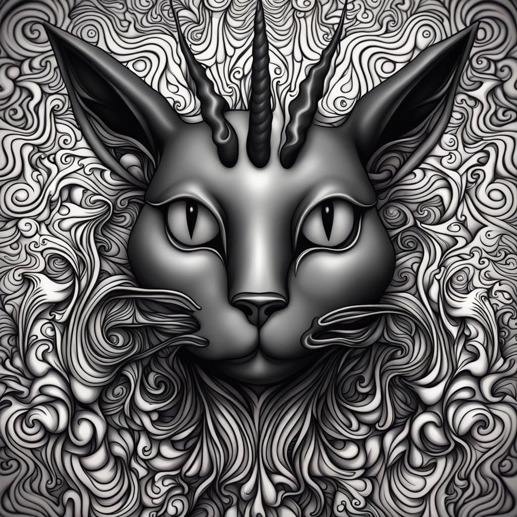Gothic Caticorn with Abstract Vector Fractal Design