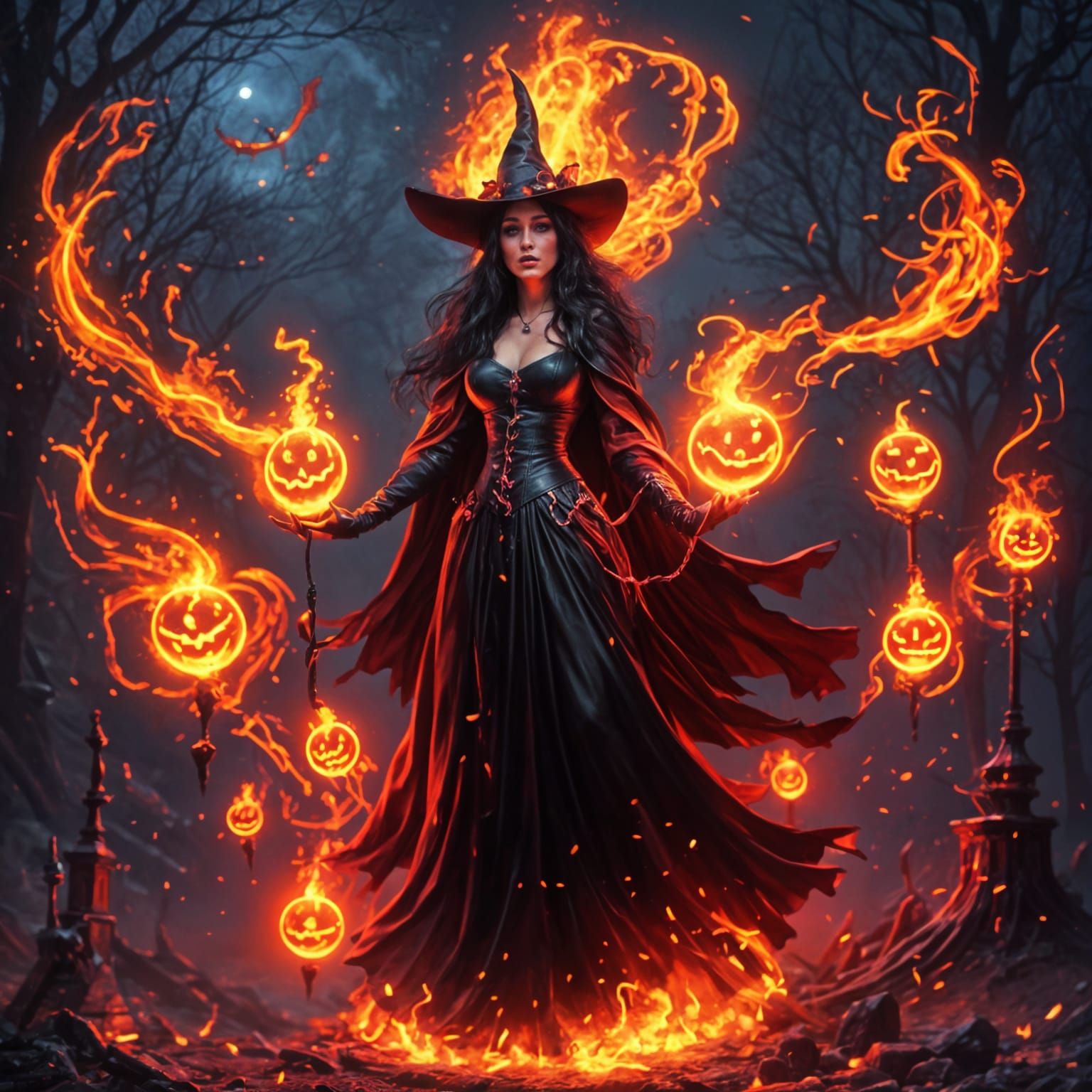 Vivid Neon Witch with Bioluminescent Glow