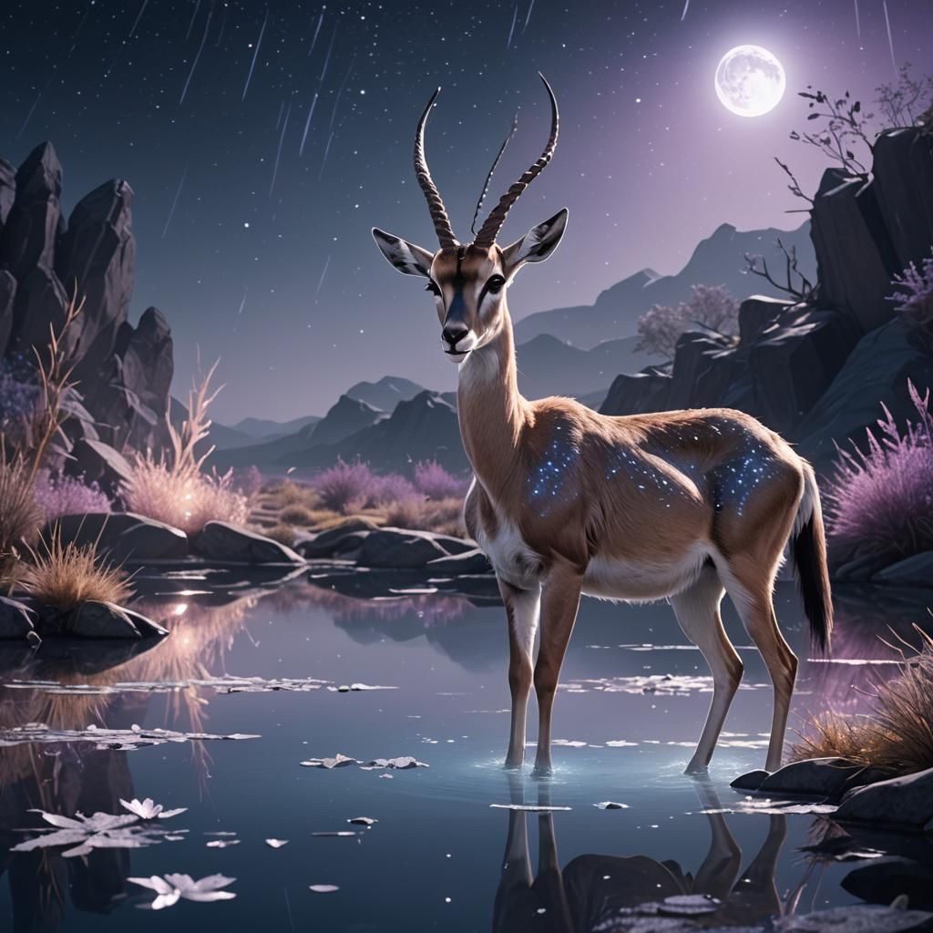 Gazelle at Night: Dreamy Matte Painting