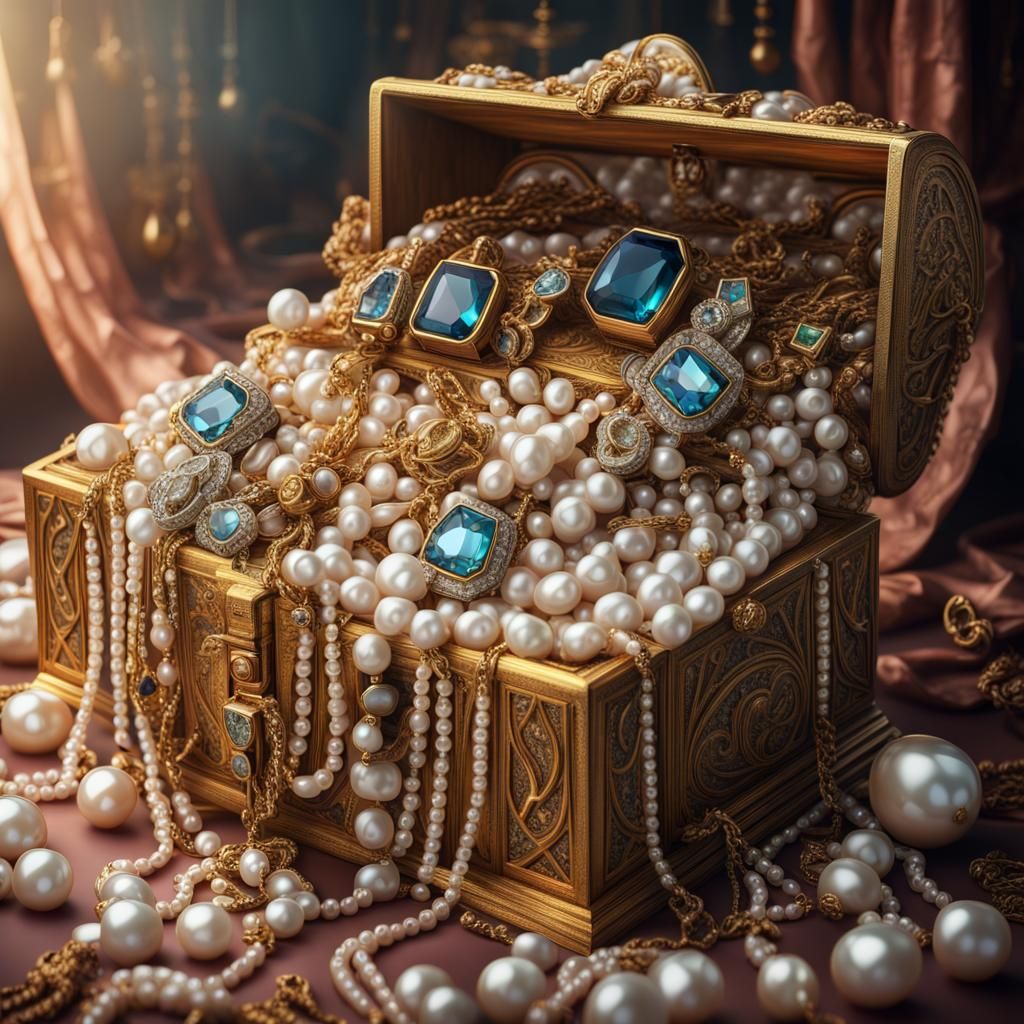 Art Deco Treasure Chest with Jewels and Gems