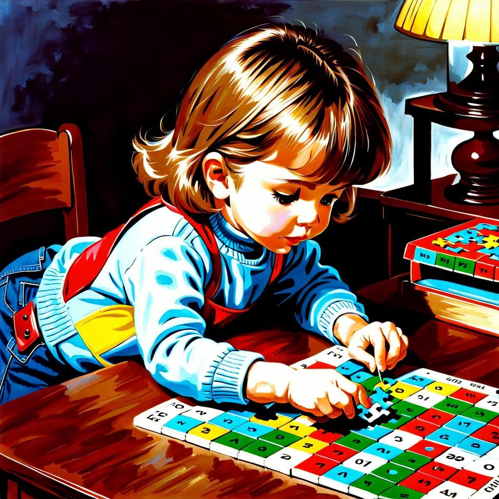 Child doing puzzles in the eighties
