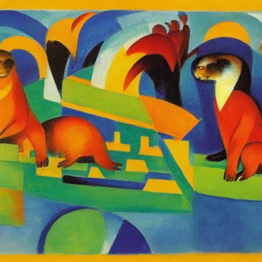 Colorful Otters in Fauvist Expressionist Style