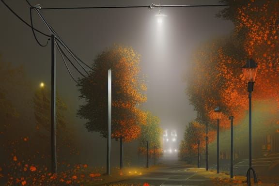 Autumn Night: Hand-Painted Digital Illustration