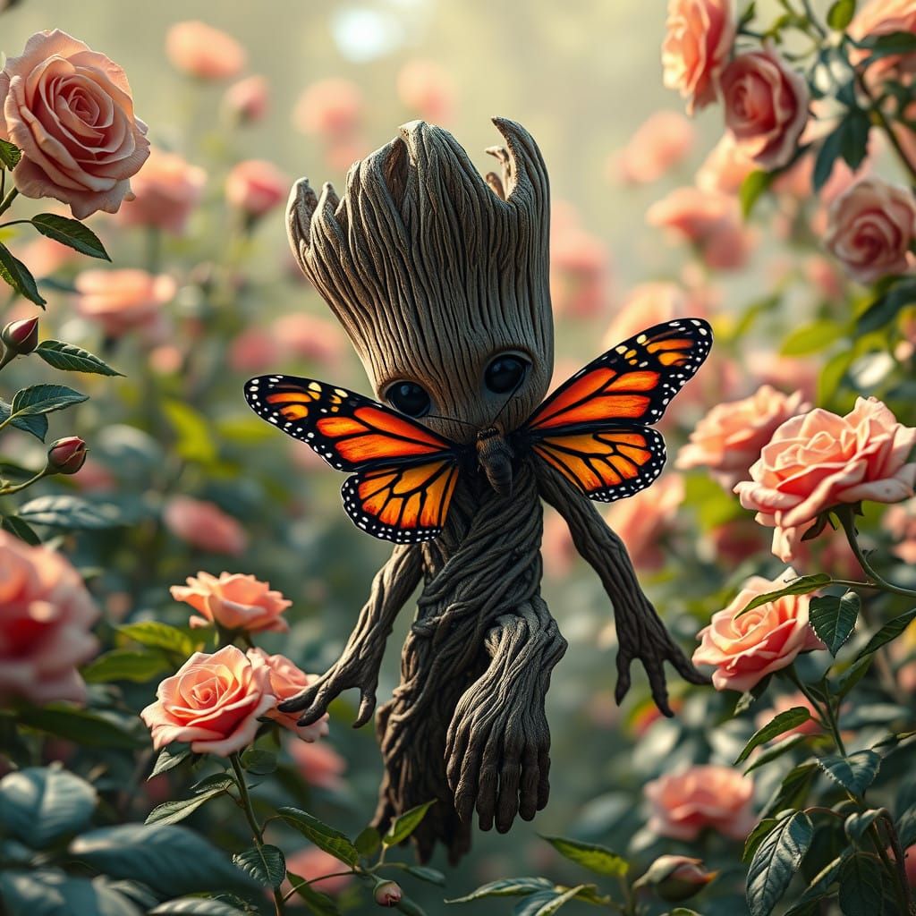 Groot in a Majestic Rose Garden Landscape