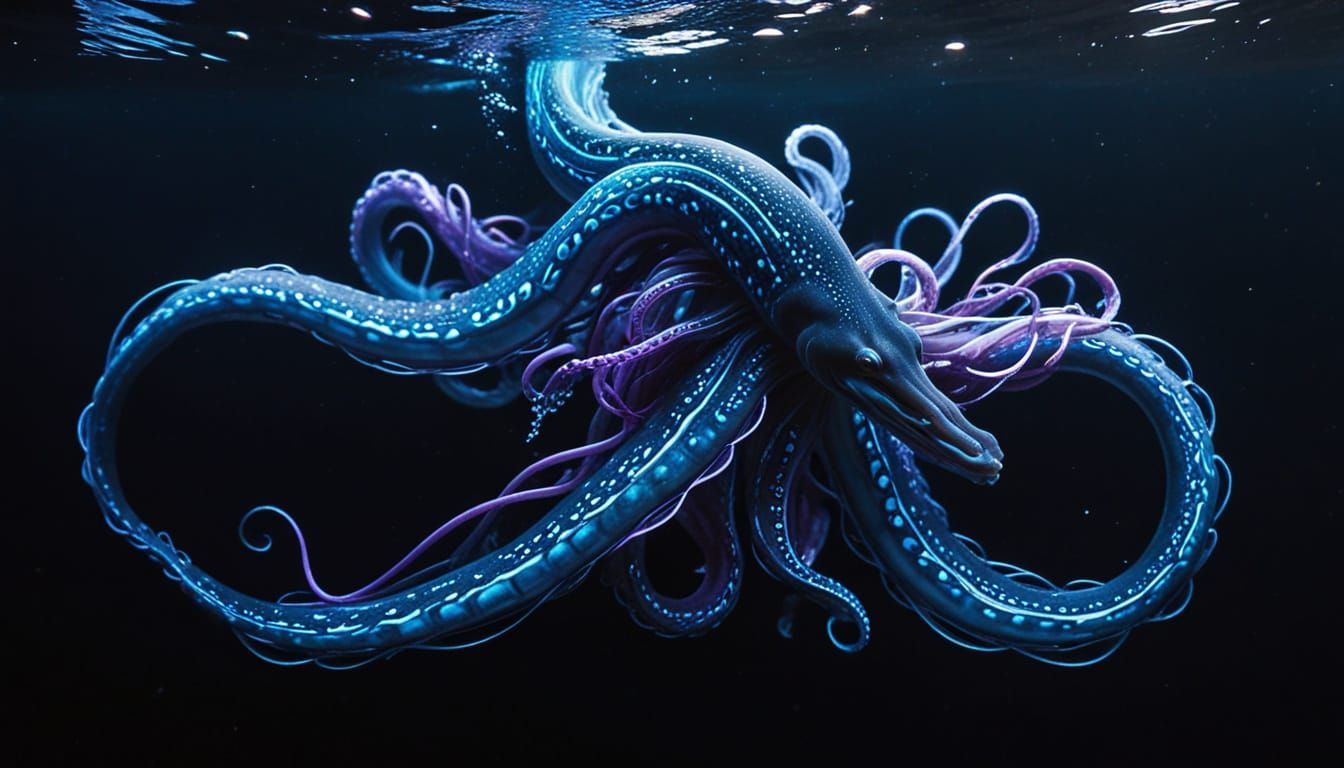 Surreal Eel in Ethereal Underwater Abyss