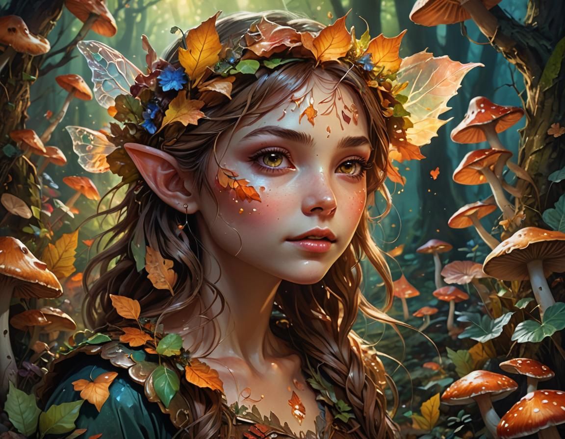 Fairy in Autumn Glade: Hyper-Realistic Splash Art