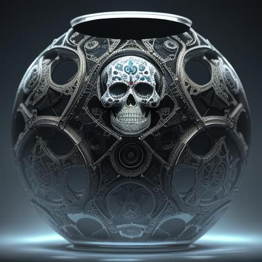 Fractal Mosaic Sugar Skull in Futuristic Style