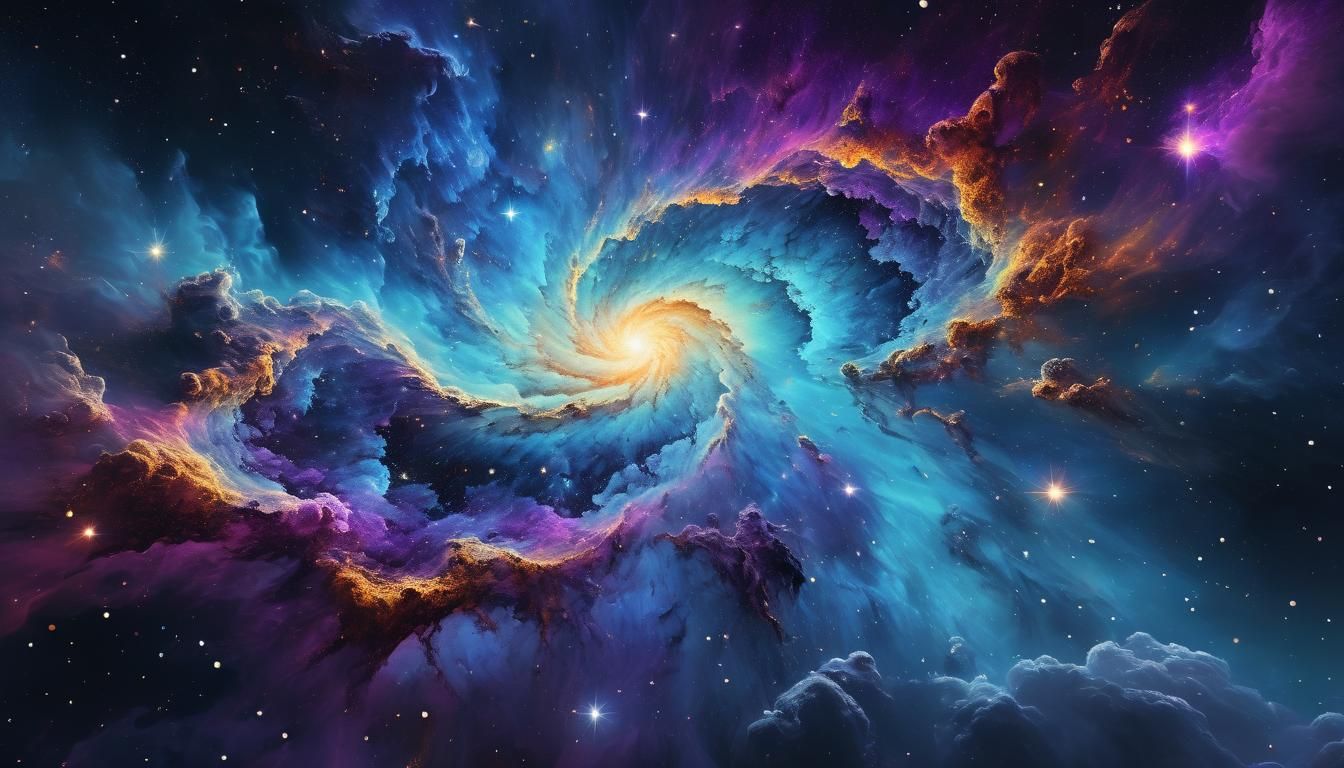 Vibrant Cosmic Nebula Illustration in Triadic Colors