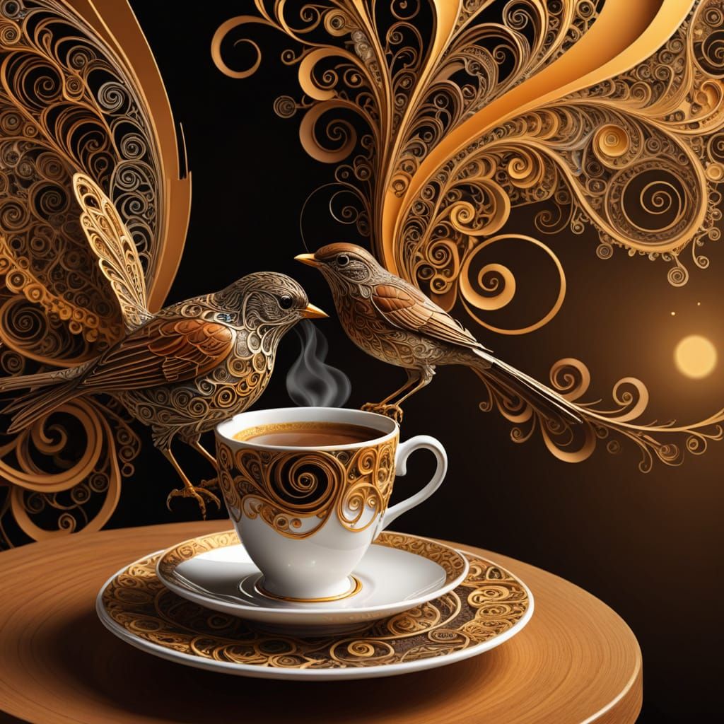 Robin with Espresso in Zentangle Style