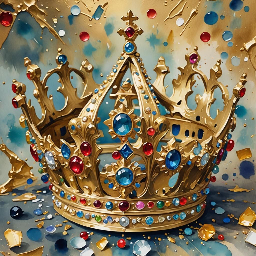 Gold Jewel Crown in Gouache Style