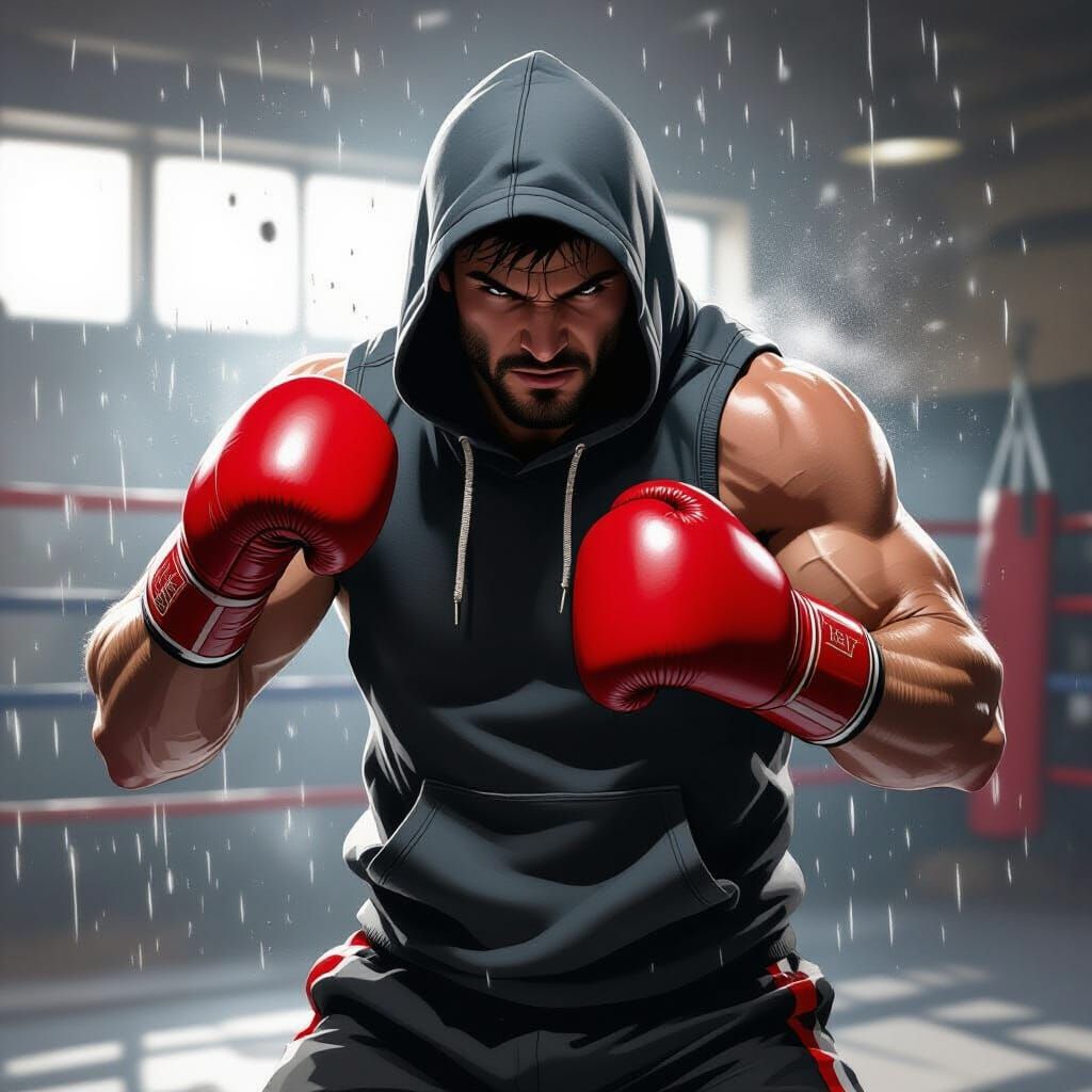 Noir Boxer Punch in Gritty Gym