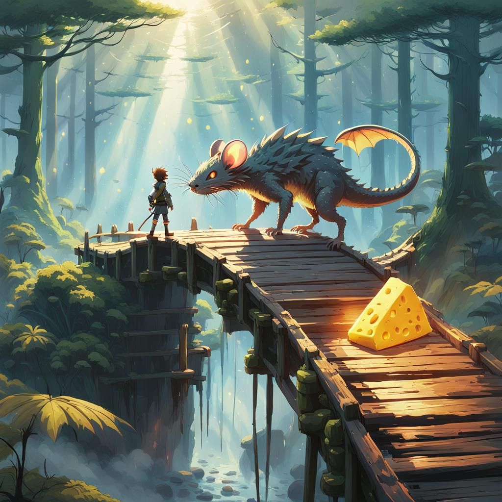 Mouse Warrior Versus Cheese Dragon: Anime Concept Art