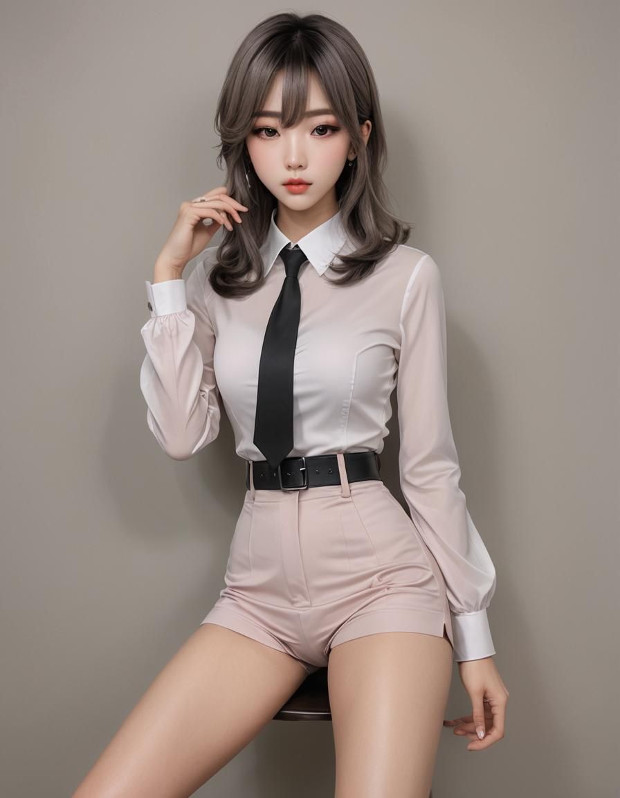 Korean Model in Leather Bodysuit with High Ponytail