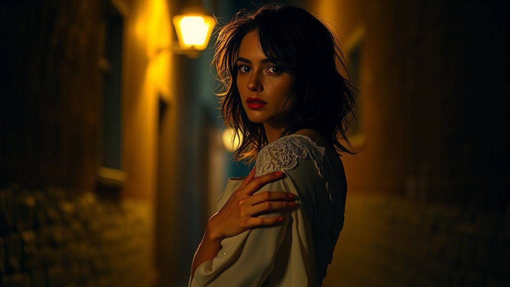 Lonely Woman in Alleyway with Golden Lighting