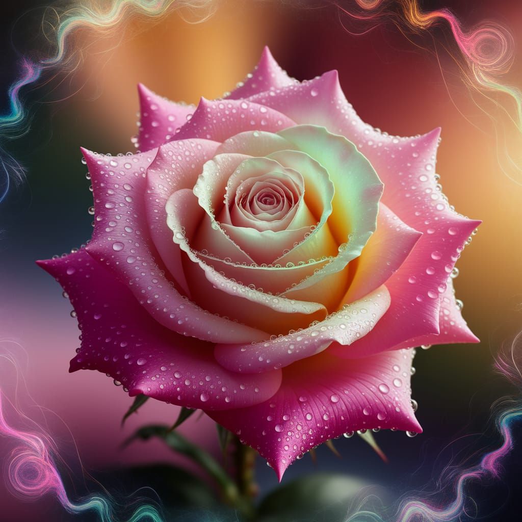 Surreal Rose Macro in Vibrant Golden Light with Astral Patte...