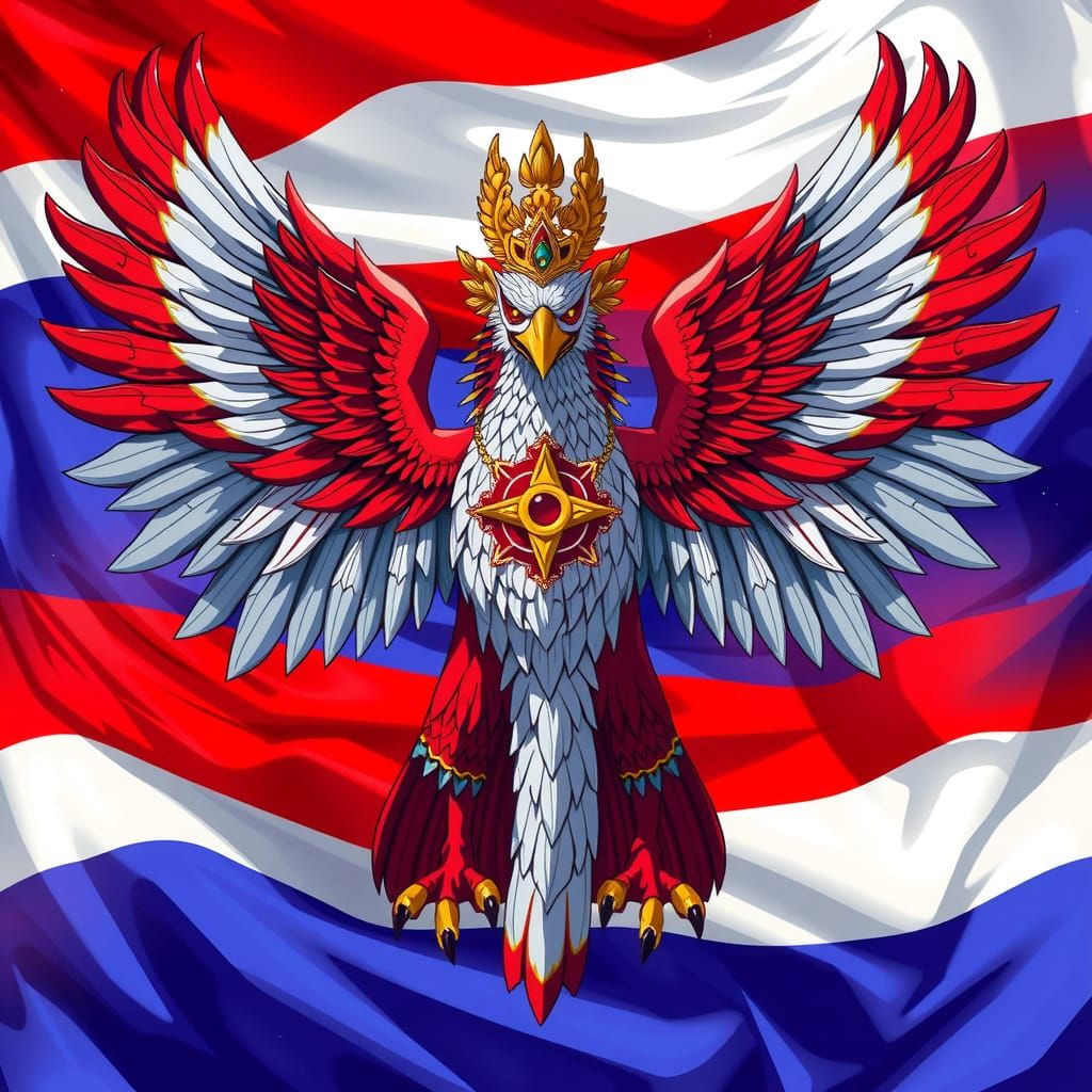 Majestic Garuda Thailand Emblem in Anime Style