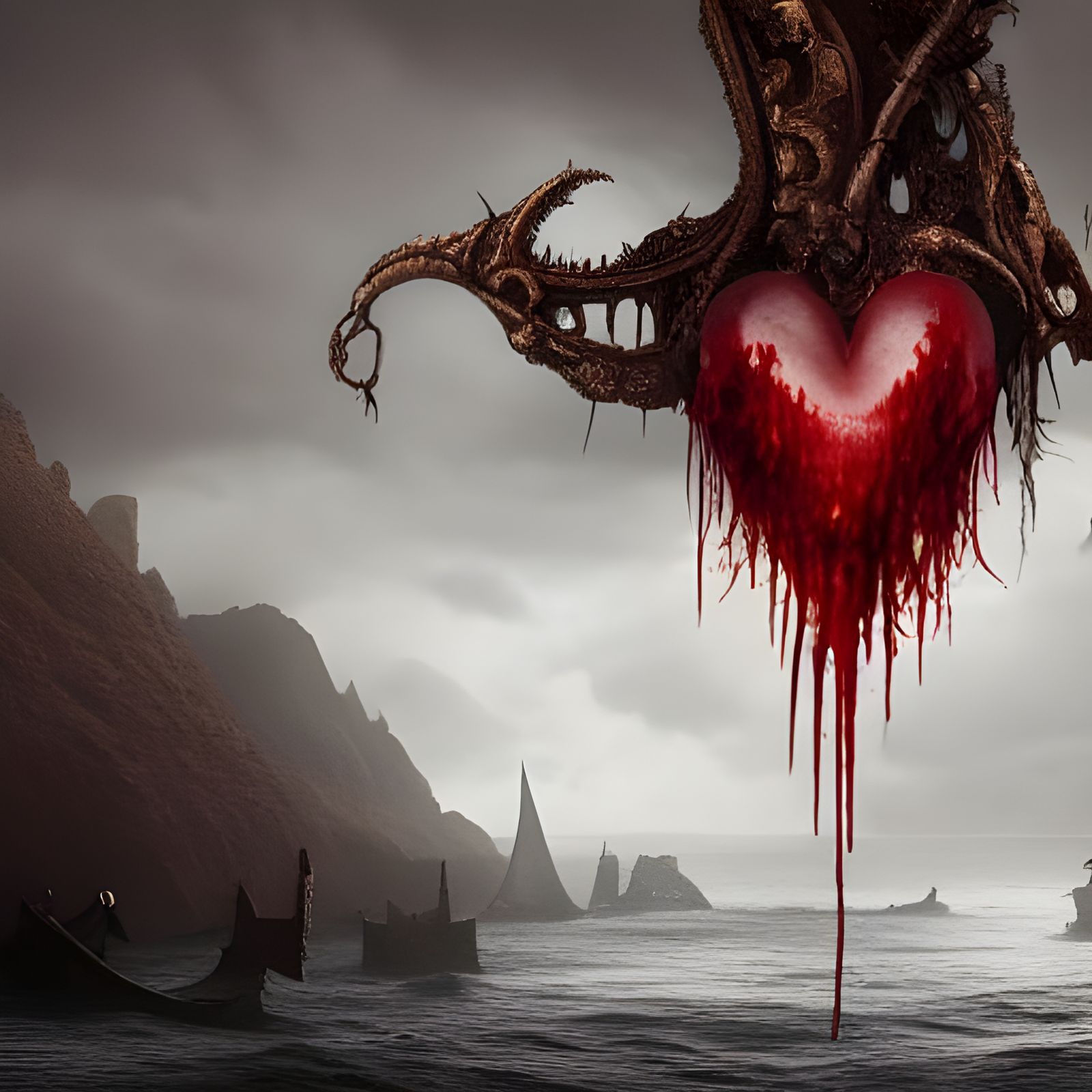Blood Heart Dripping: Detailed Digital Matte Painting