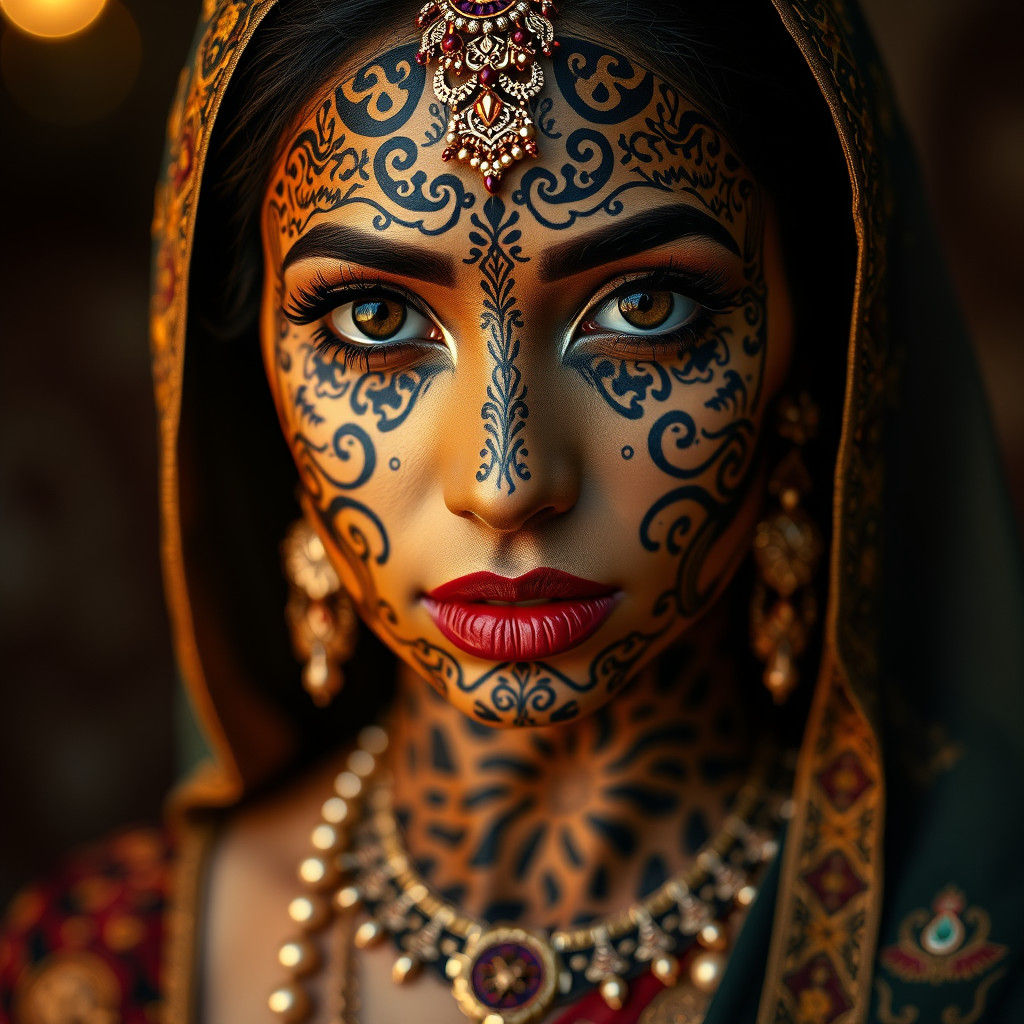Elegant Woman with Henna and Animal Prints