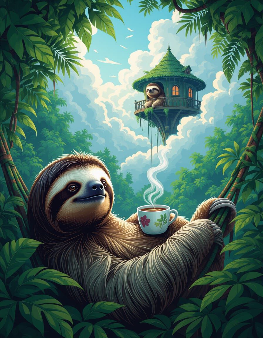 Sloth in Diverse Dreamscapes, Graffiti Art Style