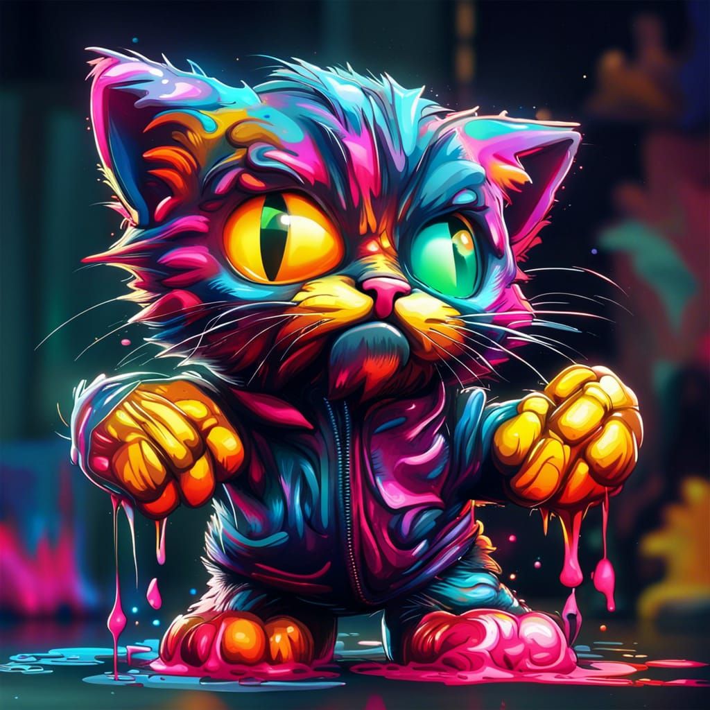 Kitten in Mittens: Detailed Graffiti Art Concept