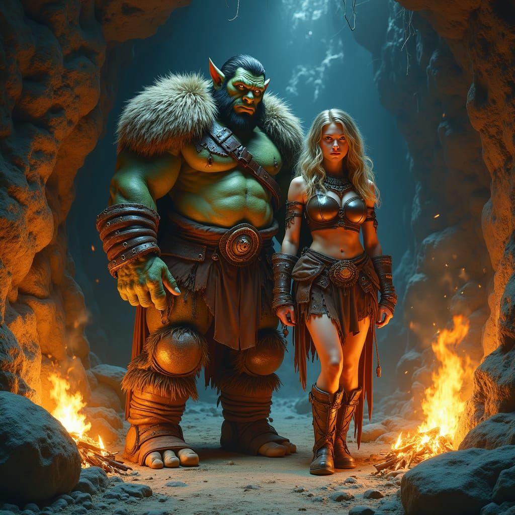 Half-Orc Warriors in Flickering Cave Camp