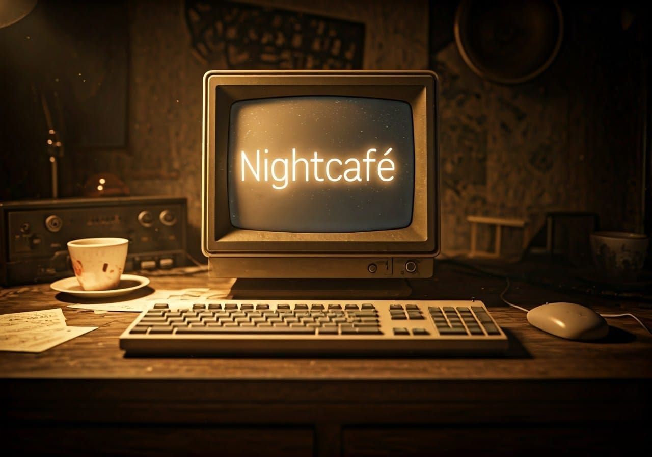 Cinematic Portrait of a Retro CRT Monitor in a Dim, Dusty Ro...